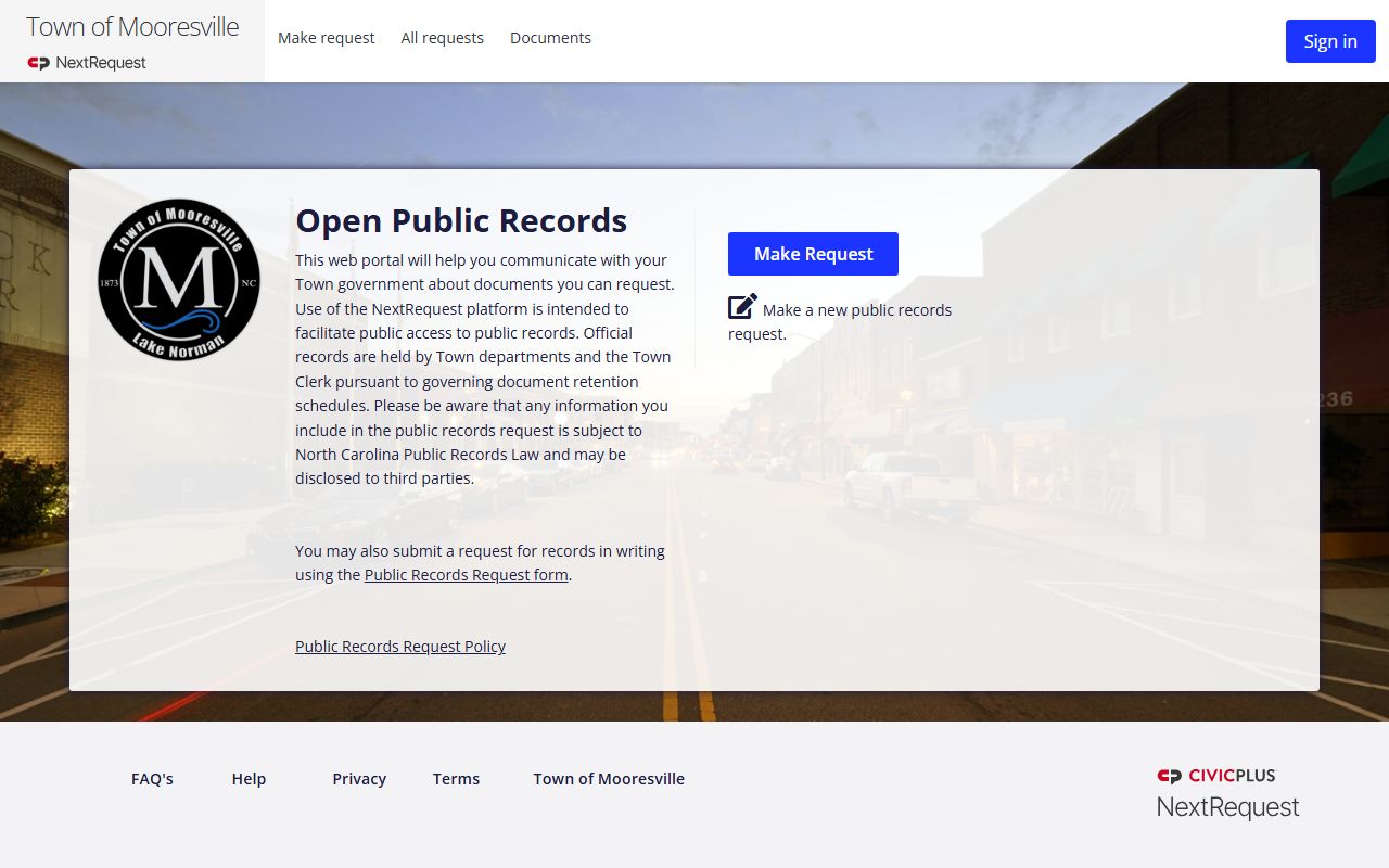 Mooresville phone directory public records request portal