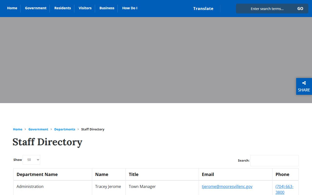 Mooresville phone directory town staff search table