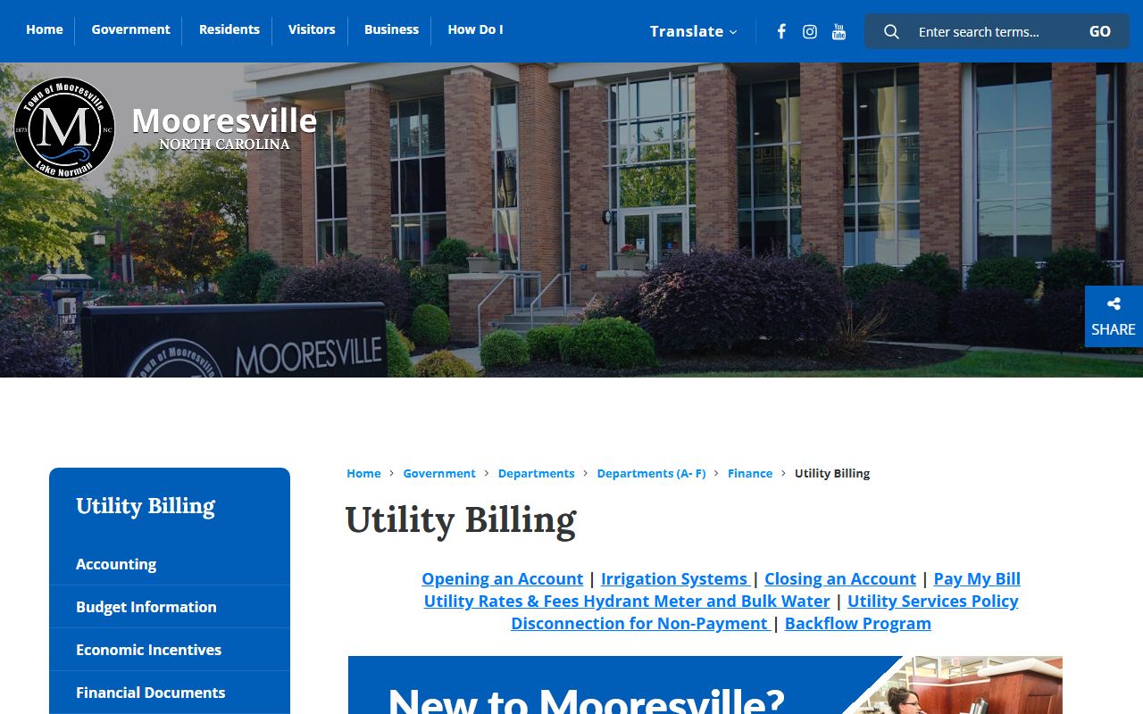 Mooresville phone numbers town utility billing
